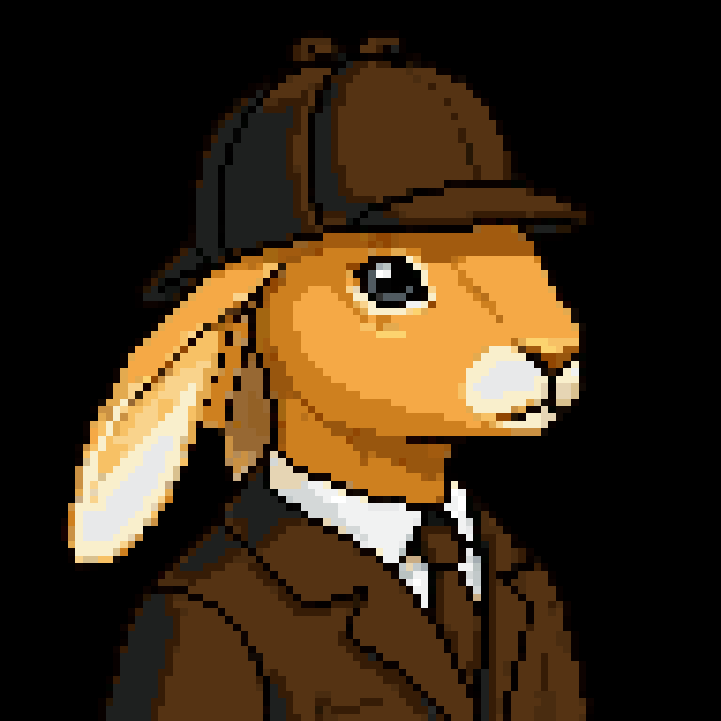 A pixel-art fox detective from mystery.farm